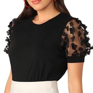 Floral Puff Sleeve Knit Top